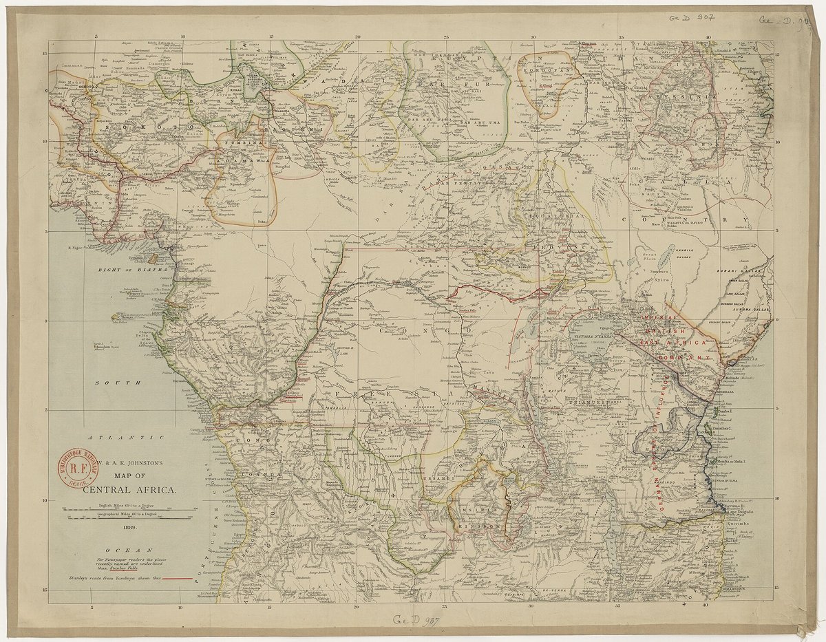 Carte ancienne de l'Afrique centrale aux teintes pâles, fleuves et reliefs dessinés à la main